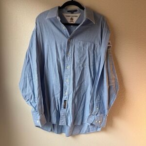 Vintage Tommy Hilfiger Cotton Button-Up Shirt 16½ / 34-35 Blue & White